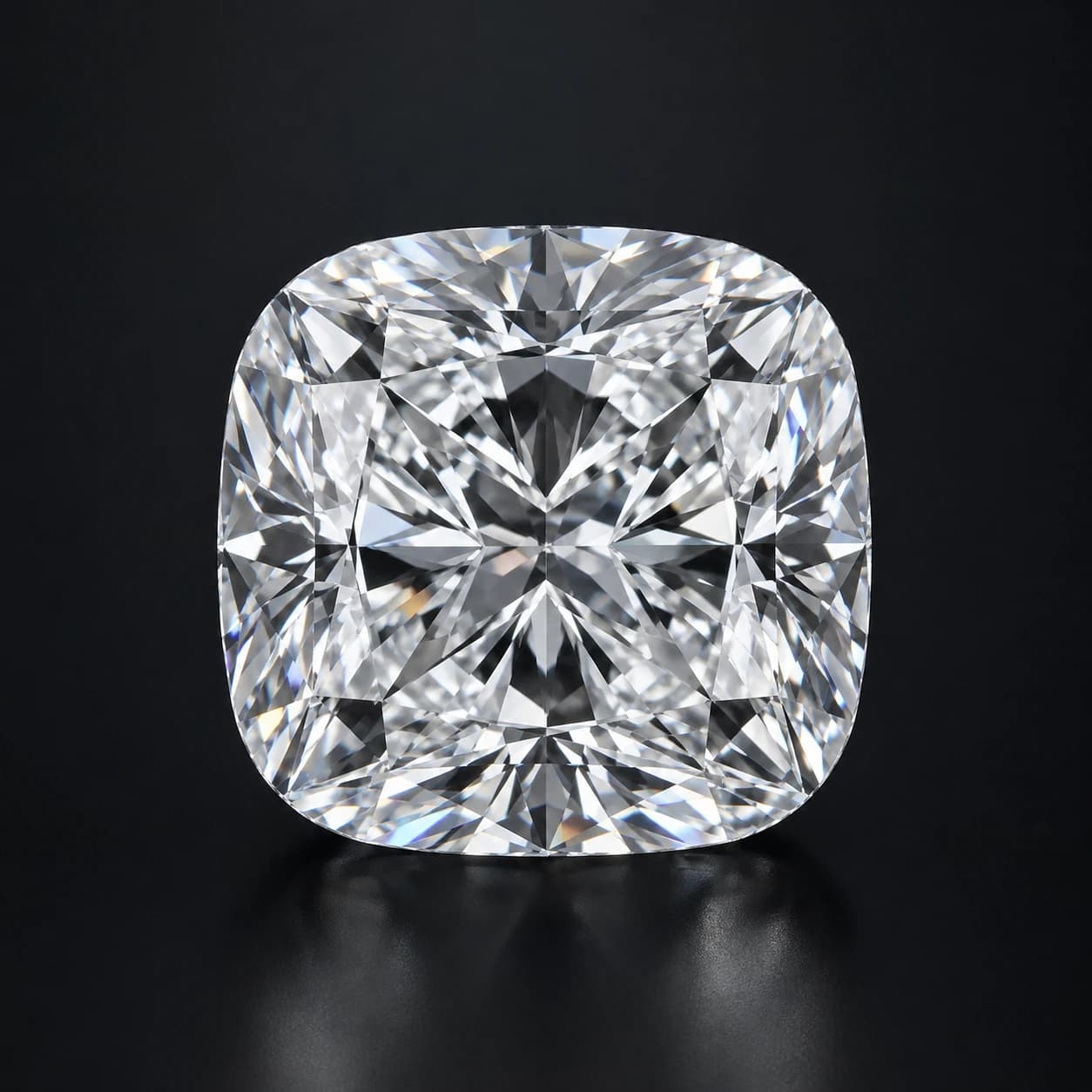 Diament laboratoryjny Cushion na ciemnym tle premium — profil kamienia