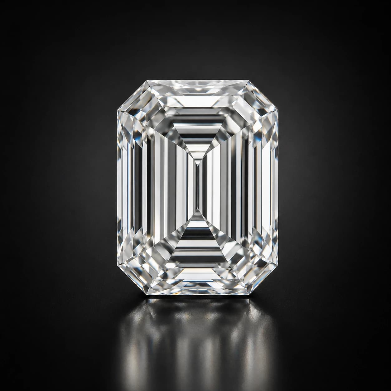 Diament laboratoryjny Emerald na ciemnym tle premium — detal faset macro