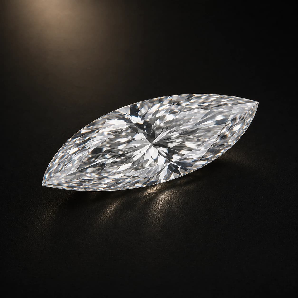 Diament laboratoryjny Marquise na ciemnym tle premium — ujęcie pod kątem