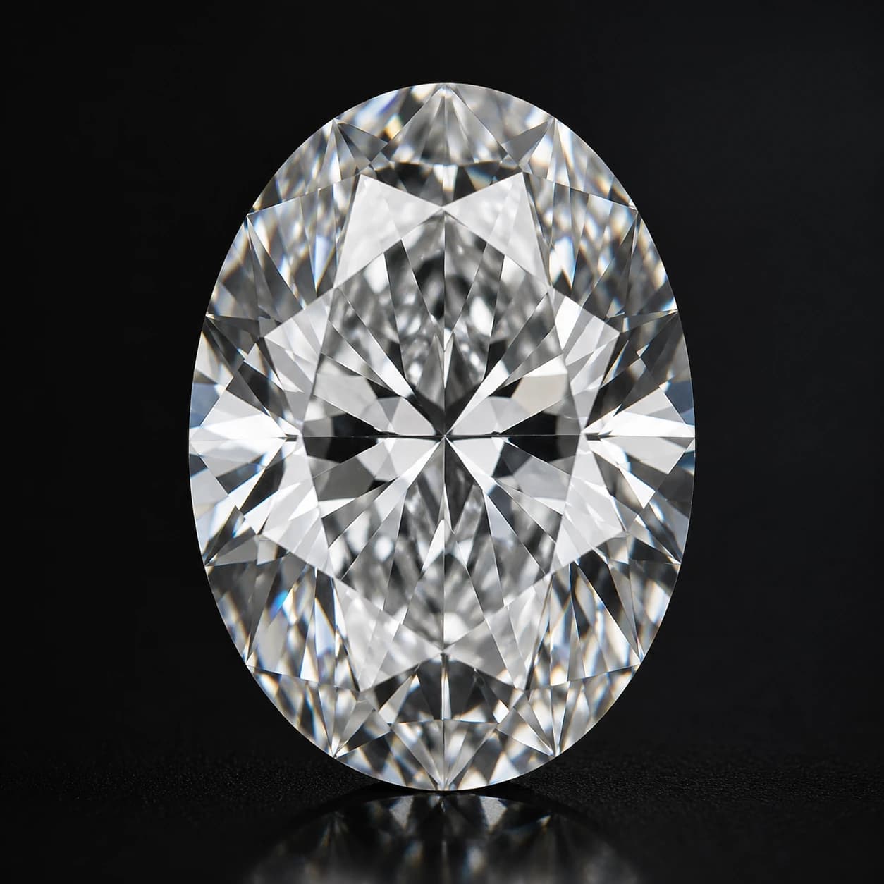 Diament laboratoryjny Oval na ciemnym tle premium — detal faset macro