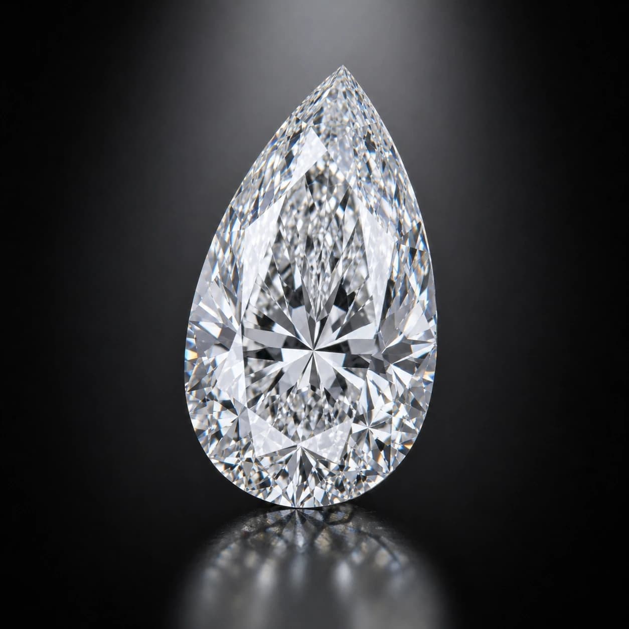Diament laboratoryjny Pear na ciemnym tle premium — ujęcie pod kątem