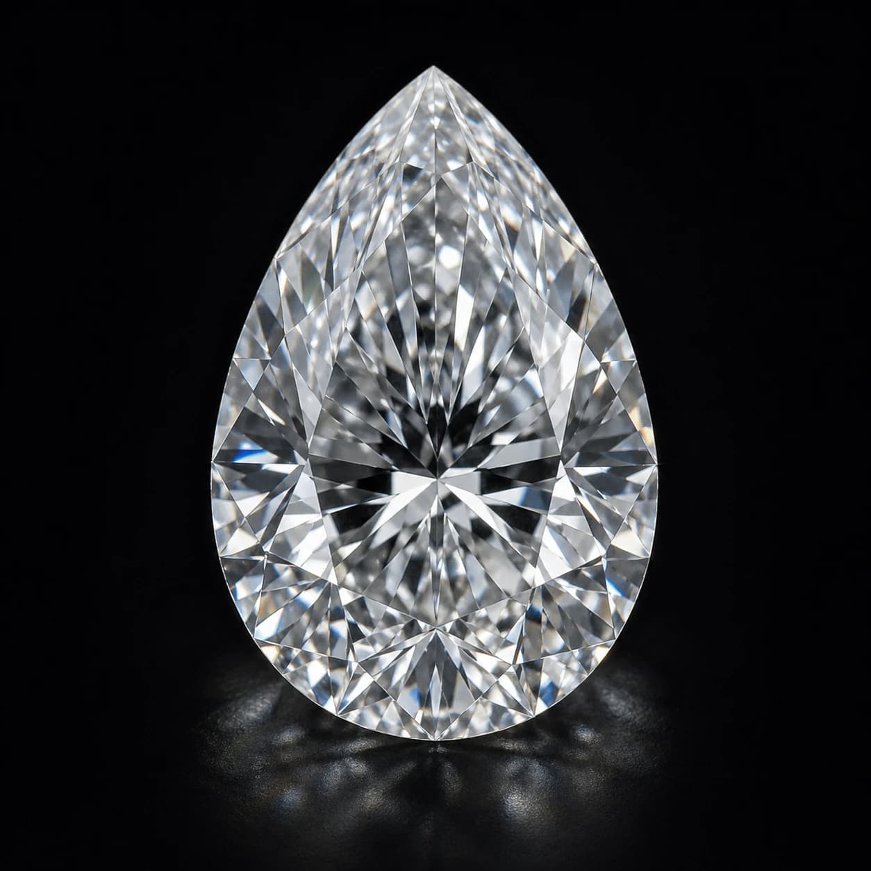 Diament laboratoryjny Pear na ciemnym tle premium — detal faset macro