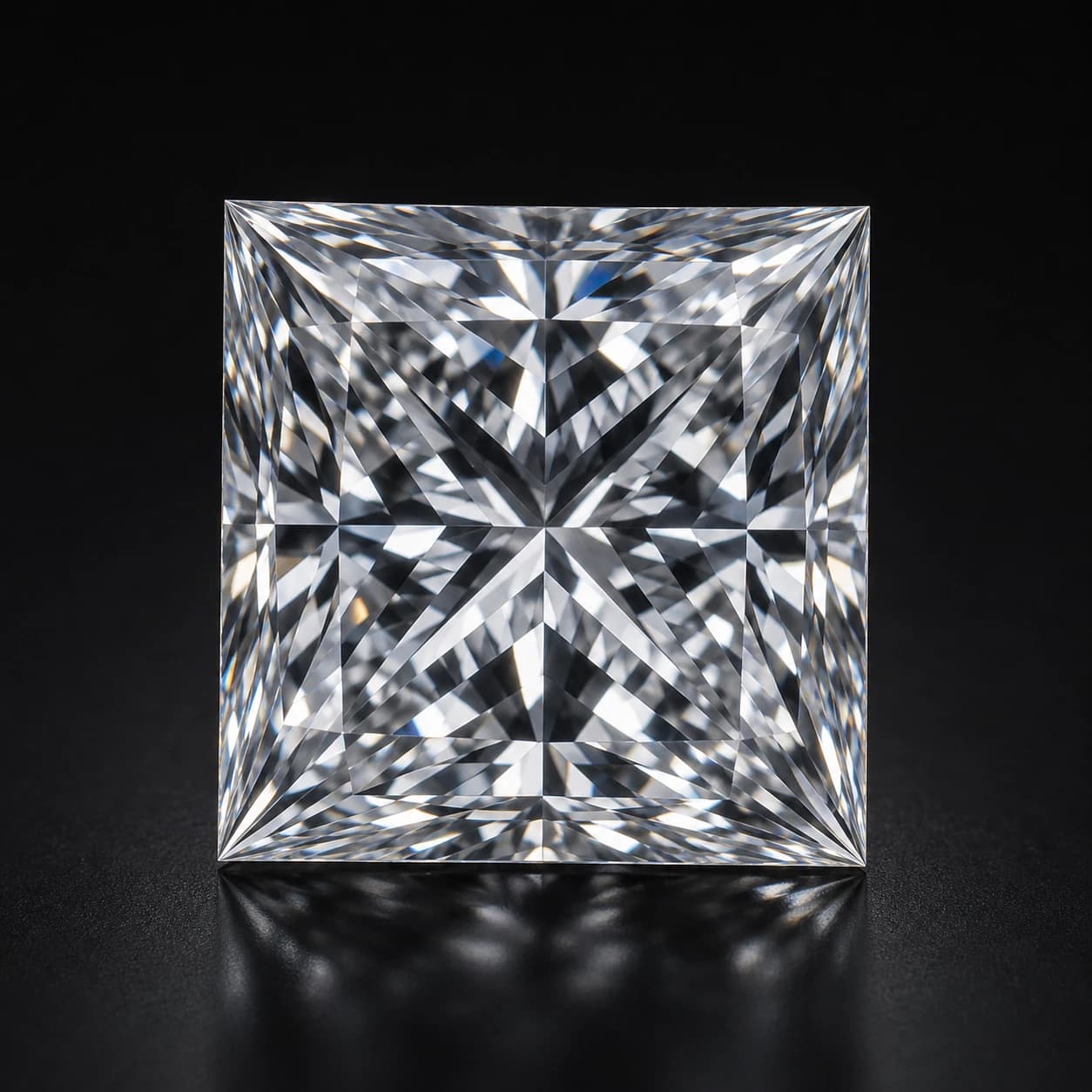 Diament laboratoryjny Princess na ciemnym tle premium — luksusowe zbliżenie