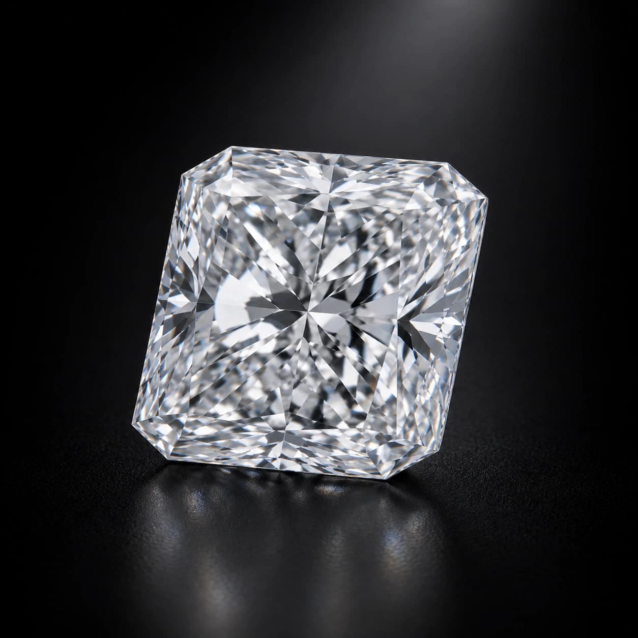 Diament laboratoryjny Radiant na ciemnym tle premium — ujęcie pod kątem