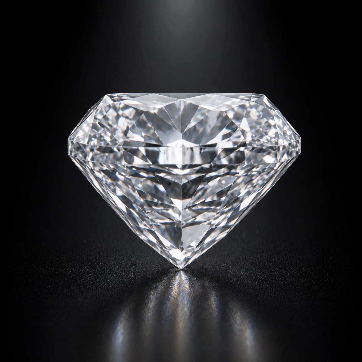 Diament laboratoryjny Radiant na ciemnym tle premium — detal faset macro