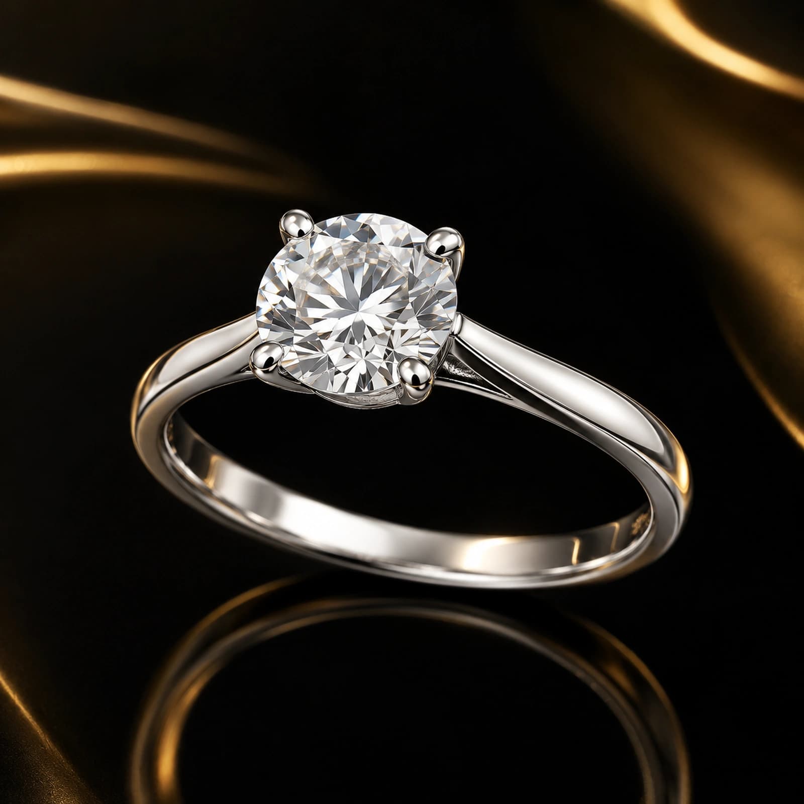 Tapered solitaire ring 3.00 ct in white gold on a dark luxury background
