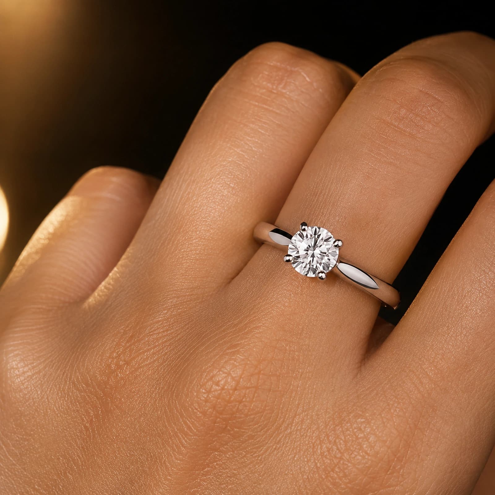 Tapered solitaire ring 3.00 ct in white gold, worn view